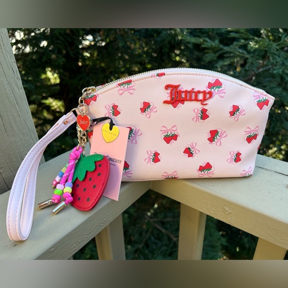 Juicy Couture Handbags - JUICY COUTURE Sweet Strawberry Pink Bow Pouch w/Strap